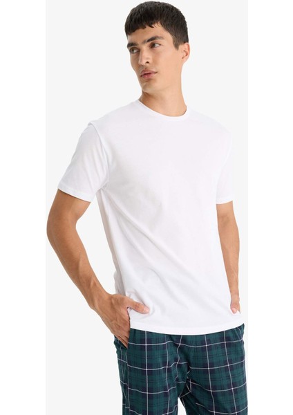 Pijama Takımı Regular Fit Kısa Kollu Üst Kareli Uzun Alt F5893AX25AU