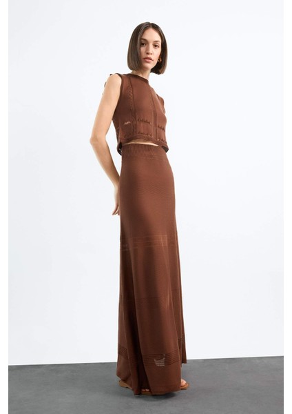 2'li Kroşe Triko Takım Bisiklet Yaka Kolsuz Bluz Beli Lastikli Maxi Etek F7466AX25HS