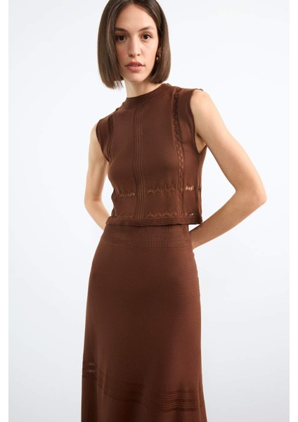 2'li Kroşe Triko Takım Bisiklet Yaka Kolsuz Bluz Beli Lastikli Maxi Etek F7466AX25HS