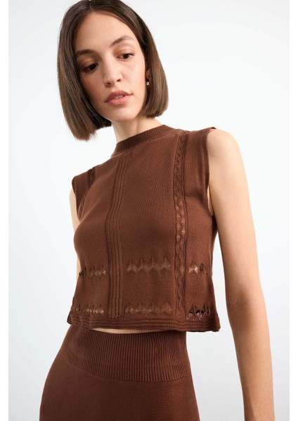 2'li Kroşe Triko Takım Bisiklet Yaka Kolsuz Bluz Beli Lastikli Maxi Etek F7466AX25HS