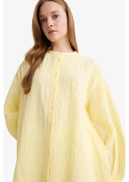 Relax Fit Bisiklet Yaka Gofre Dokulu Uzun Kollu Tunik D4145AX25AU