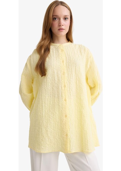 Relax Fit Bisiklet Yaka Gofre Dokulu Uzun Kollu Tunik D4145AX25AU