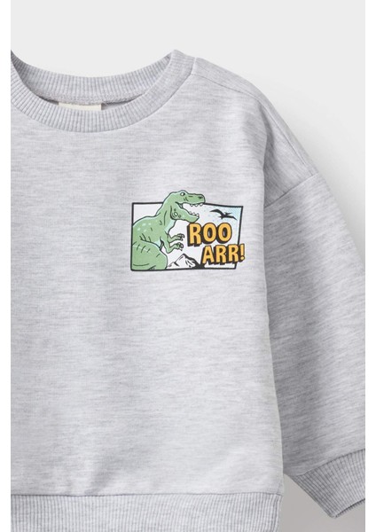 Erkek Bebek Bisiklet Yaka Dinozor Baskılı İçi Yumuşak Tüylü Sweatshirt F5020A525AU