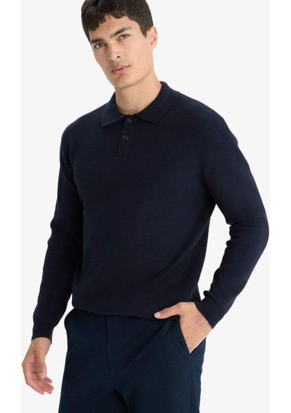 Standart Fit Polo Yaka Düğmeli Triko Kazak D1959AX25AU