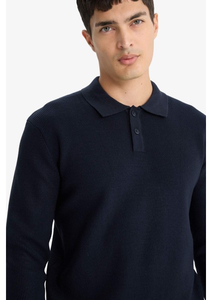 Standart Fit Polo Yaka Düğmeli Triko Kazak D1959AX25AU