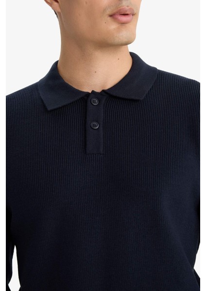 Standart Fit Polo Yaka Düğmeli Triko Kazak D1959AX25AU
