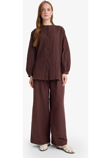 Relax Fit Bisiklet Yaka Gofre Dokulu Uzun Kollu Tunik D4145AX25AU