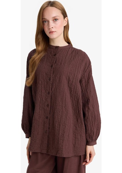 Relax Fit Bisiklet Yaka Gofre Dokulu Uzun Kollu Tunik D4145AX25AU