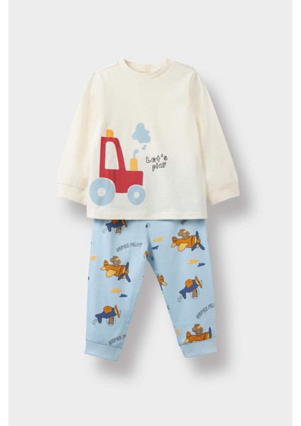 Erkek Bebek 4'lü Pijama Takımı Uçak Baskılı Uzun Kollu Penye Üst Uzun Alt F7200A525AU