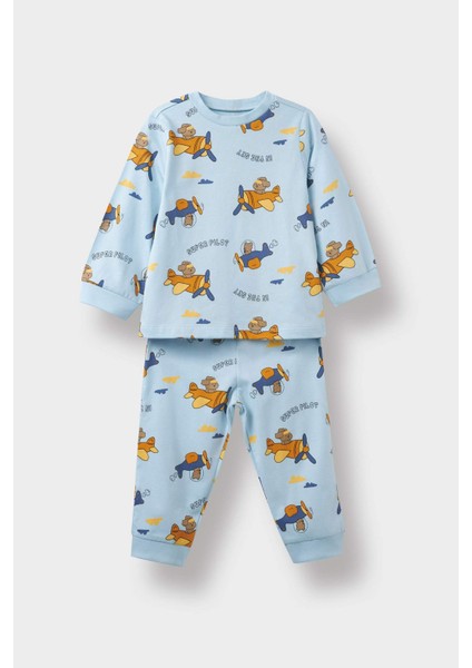 Erkek Bebek 4'lü Pijama Takımı Uçak Baskılı Uzun Kollu Penye Üst Uzun Alt F7200A525AU