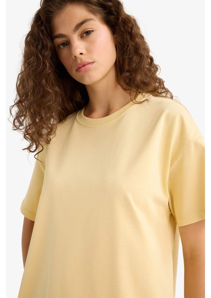 Oversize Geniş Kalıp Bisiklet Yaka Basic Düz Kısa Kollu Tişört E4935AX25AU