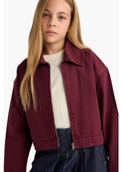 Kız Çocuk Okul Gabardin Fermuarlı Crop Ceket F7517A825AU