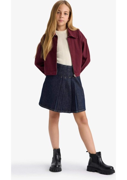 Kız Çocuk Okul Gabardin Fermuarlı Crop Ceket F7517A825AU