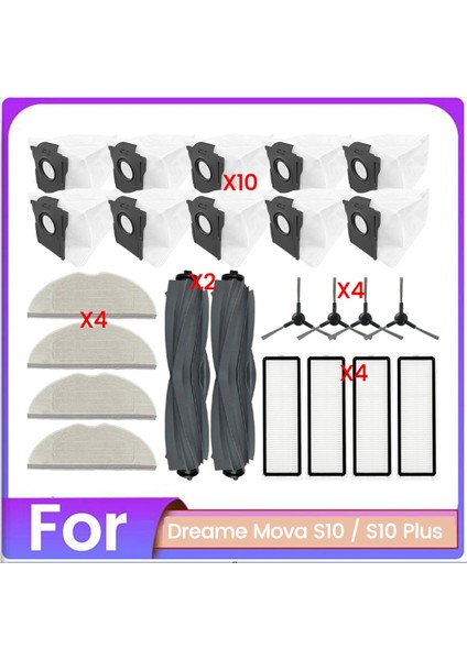 24PCS Fırça Toz Torbası Filtre ve Paspas Bezi Dreame Mova S10 S10PLUS Vakum Temizleyici Aksesuarları Yedek Parçalar (Yurt Dışından)