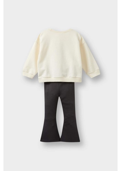 Kız Bebek 2'li Takım Baskılı Sweatshirt İspanyol Paça Tayt F4857A525AU