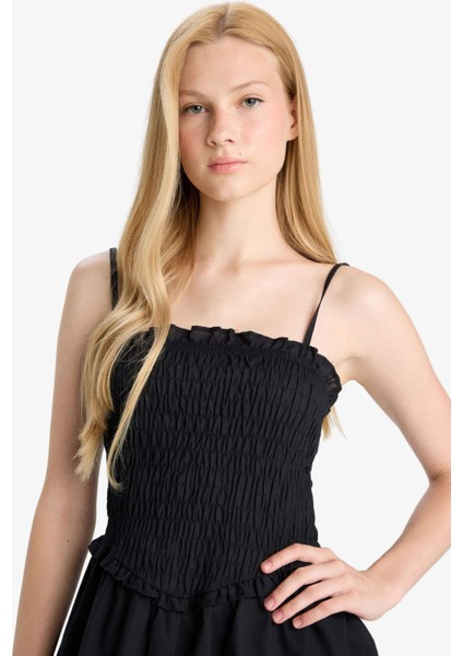 Coool Askılı Vual Mini Siyah Elbise F7671AX25SM