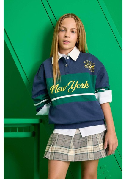 Kız Çocuk Relax Fit Polo Yaka Baskılı Okul Sweatshirt F7584A825AU