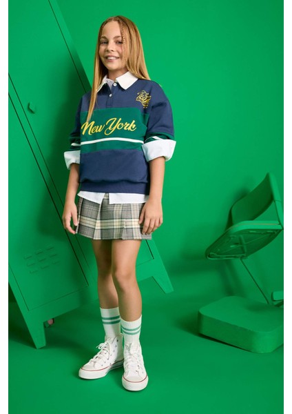 Kız Çocuk Relax Fit Polo Yaka Baskılı Okul Sweatshirt F7584A825AU