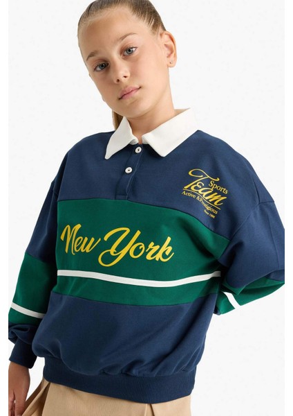 Kız Çocuk Relax Fit Polo Yaka Baskılı Okul Sweatshirt F7584A825AU