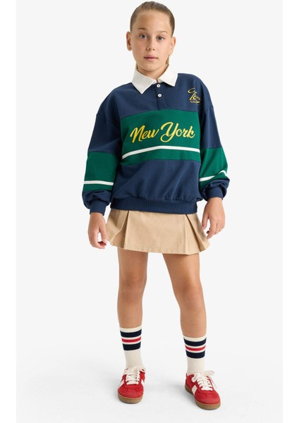 Kız Çocuk Relax Fit Polo Yaka Baskılı Okul Sweatshirt F7584A825AU