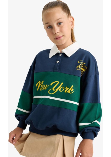 Kız Çocuk Relax Fit Polo Yaka Baskılı Okul Sweatshirt F7584A825AU