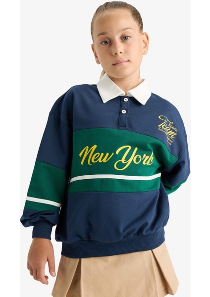 Kız Çocuk Relax Fit Polo Yaka Baskılı Okul Sweatshirt F7584A825AU