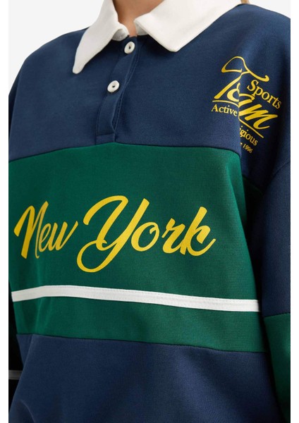 Kız Çocuk Relax Fit Polo Yaka Baskılı Okul Sweatshirt F7584A825AU