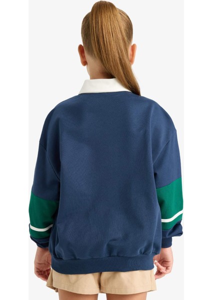 Kız Çocuk Relax Fit Polo Yaka Baskılı Okul Sweatshirt F7584A825AU