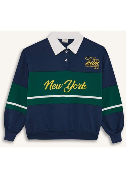 Kız Çocuk Relax Fit Polo Yaka Baskılı Okul Sweatshirt F7584A825AU