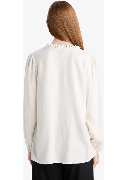 Regular Fit Bisiklet Yaka Simli Kumaş Uzun Kollu Gömlek F0226AX25AU