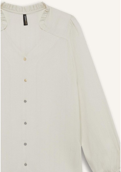 Regular Fit Bisiklet Yaka Simli Kumaş Uzun Kollu Gömlek F0226AX25AU