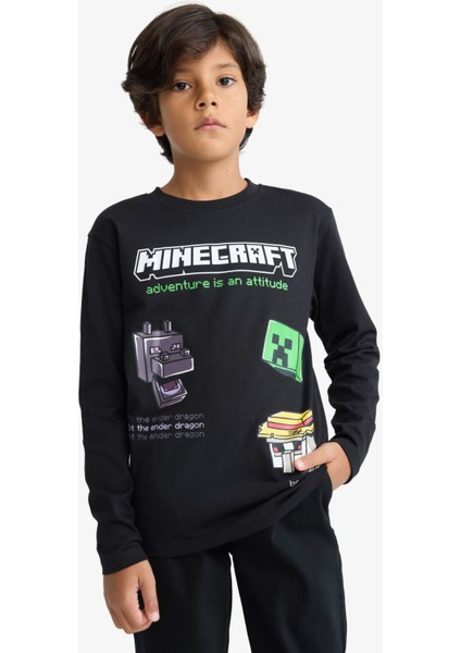 Erkek Çocuk Minecraft Bisiklet Yaka Uzun Kollu Tişört F5091A825AU