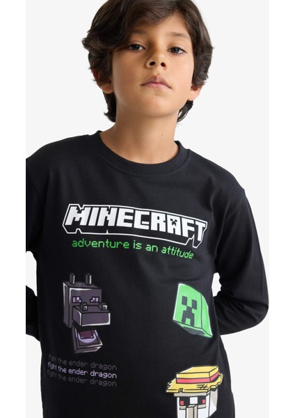 Erkek Çocuk Minecraft Bisiklet Yaka Uzun Kollu Tişört F5091A825AU