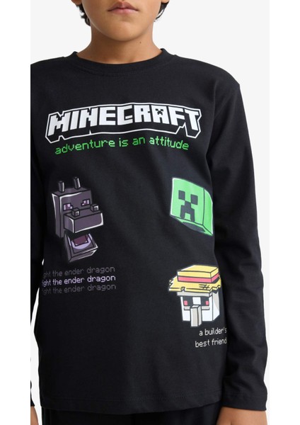 Erkek Çocuk Minecraft Bisiklet Yaka Uzun Kollu Tişört F5091A825AU