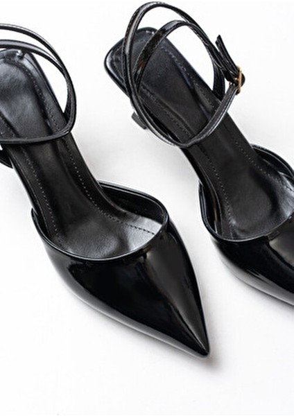 Kadın Dveyn Fileli Topuklu Ayakkabı Suni Deri Siyah İnce Topuklu Tasarım