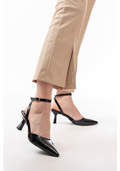 Kadın Dveyn Fileli Topuklu Ayakkabı Suni Deri Siyah İnce Topuklu Tasarım