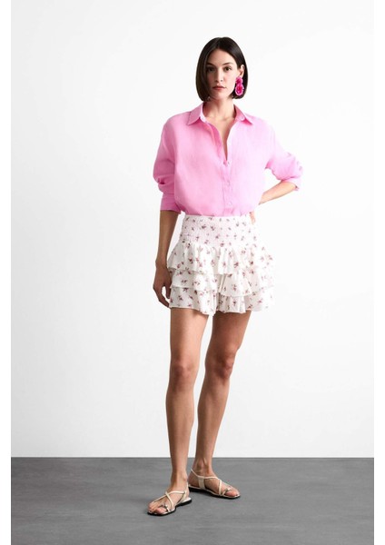 Beli Lastikli Çiçek Desenli Volanlı Mini Etek F7905AX25SM