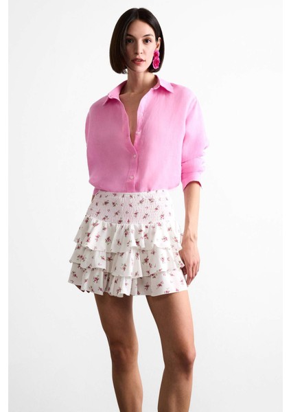 Beli Lastikli Çiçek Desenli Volanlı Mini Etek F7905AX25SM