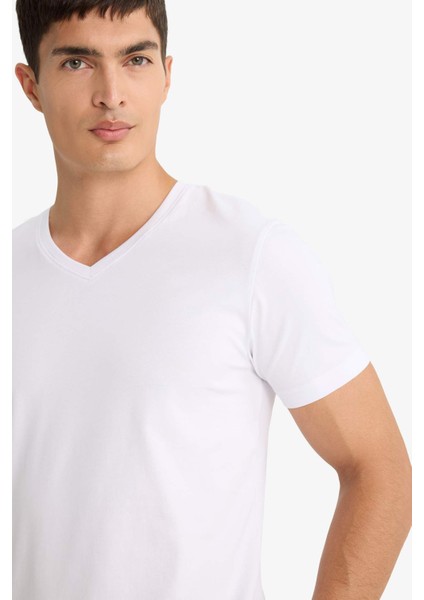 Slim Fit Dar Kesim V Yaka Üst D6187AX25WN