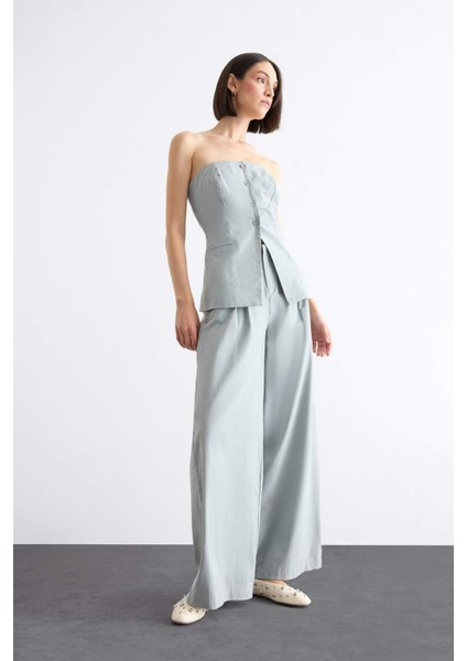 Straplez Düğmeli Bluz F7569AX25SM