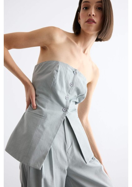 Straplez Düğmeli Bluz F7569AX25SM