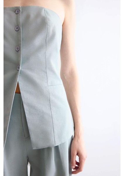 Straplez Düğmeli Bluz F7569AX25SM