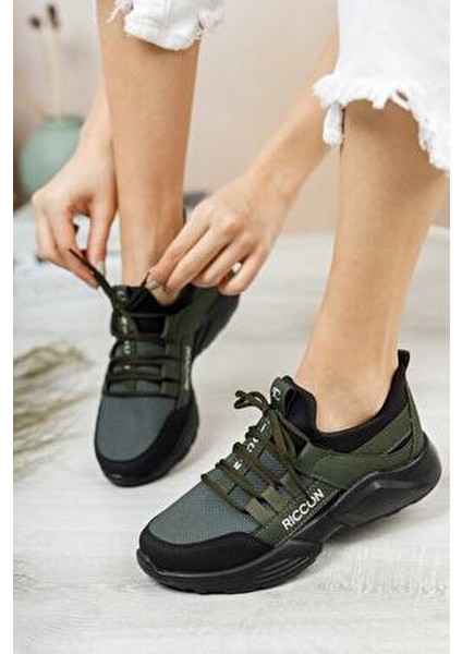 Haki Siyah Kadın-Erkek Sneaker Anatomik İç Taban