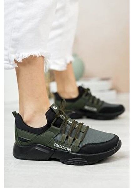 Haki Siyah Kadın-Erkek Sneaker Anatomik İç Taban