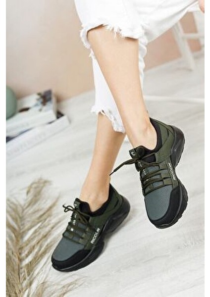 Haki Siyah Kadın-Erkek Sneaker Anatomik İç Taban