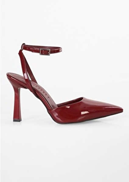Kadın Stiletto Bordo Rugan Kemerli Bilek Bağlı Orta Topuklu Şık Tasarım indirimleri