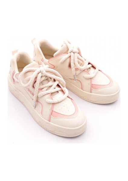 Kadın Sneakers Ayakkabı Düz Tabanlı Pudra