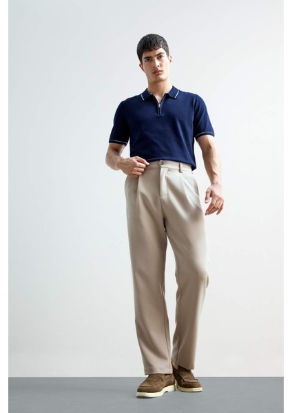 Straight Fit Pileli Cepli Düz Paça Kumaş Pantolon F7140AX25AU