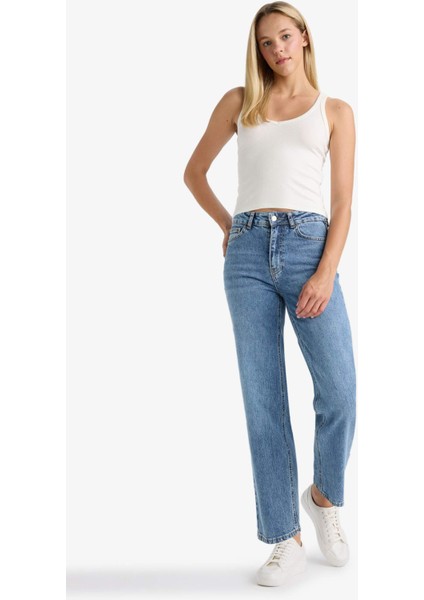 Comfort Straight Yüksek Bel Bilek Boy Jean Yıkamalı Pantolon D8155AX25AU
