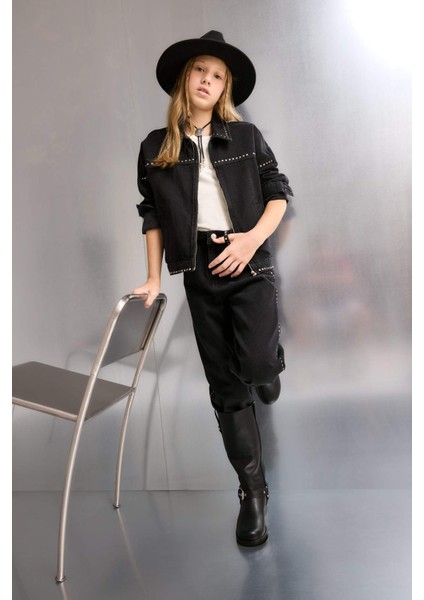 Kız Çocuk Pamuklu Fermuarlı Denim Ceket F7966A825AU